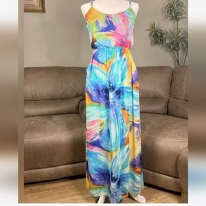 BISOU BISOU MICHELE BOHBOT  |Floral Watercolor Maxi Dress Women's Size 14
